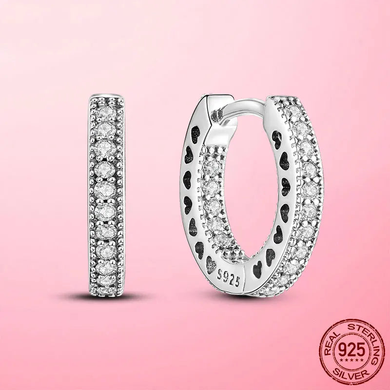 925 Sterling Silver Double Band Pave Hoop Earrings – Women’s Fashion Silver Jewelry