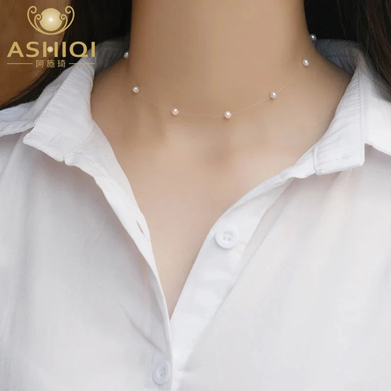 ASHIQI Natural Freshwater Pearl Necklace – 925 Sterling Silver Fashion Jewelry for Girls & Women