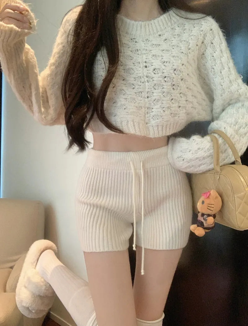 High Waist Knitted Wool Wide-Leg Pants for Women – Autumn Casual Straight Bootcut Trousers