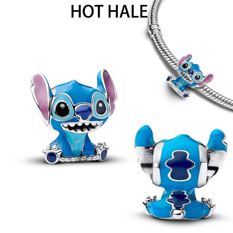 New Halloween Disney Cheshire Cat & Stitch Charm Beads – Fit Original Pandora Bracelet & Necklace, Women’s Holiday Jewelry Gift
