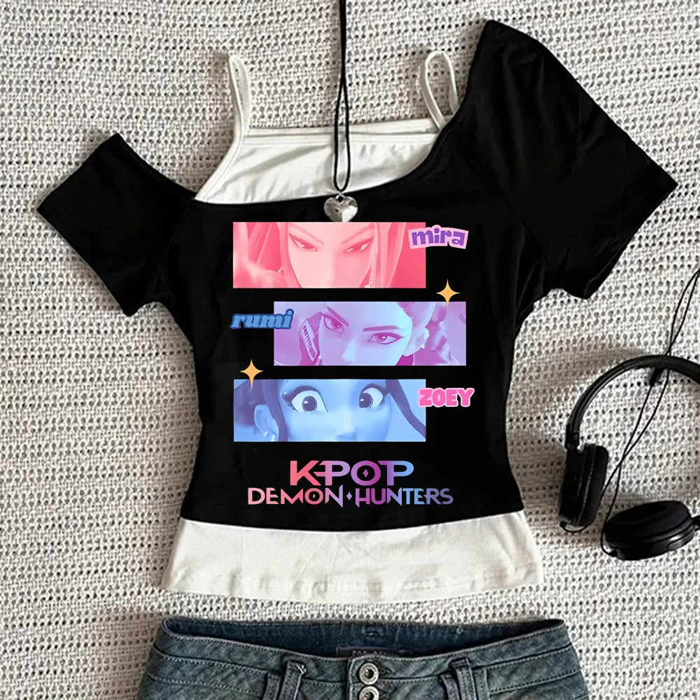 Y2K KPop Demon Hunters Graphic Sleeveless Tank | Casual Harajuku Streetwear | Japanese Rock Punk Camis