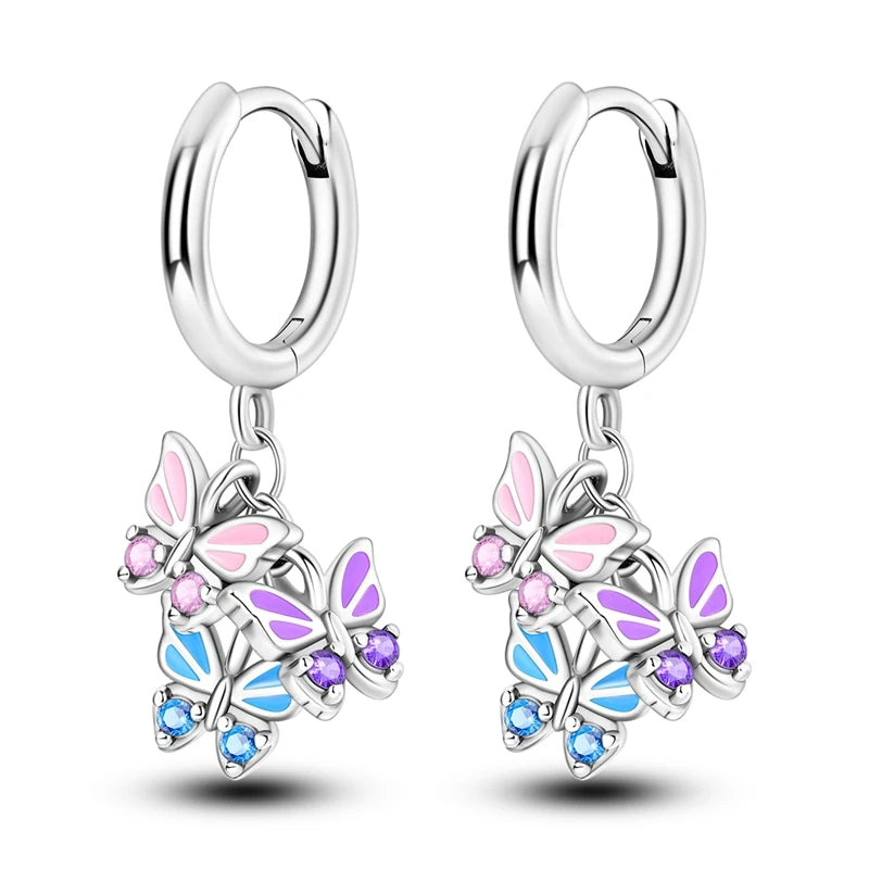 925 Sterling Silver Colorful Butterfly Hoop Earrings | Pave CZ Elegant Gothic Jewelry for Women & Friends