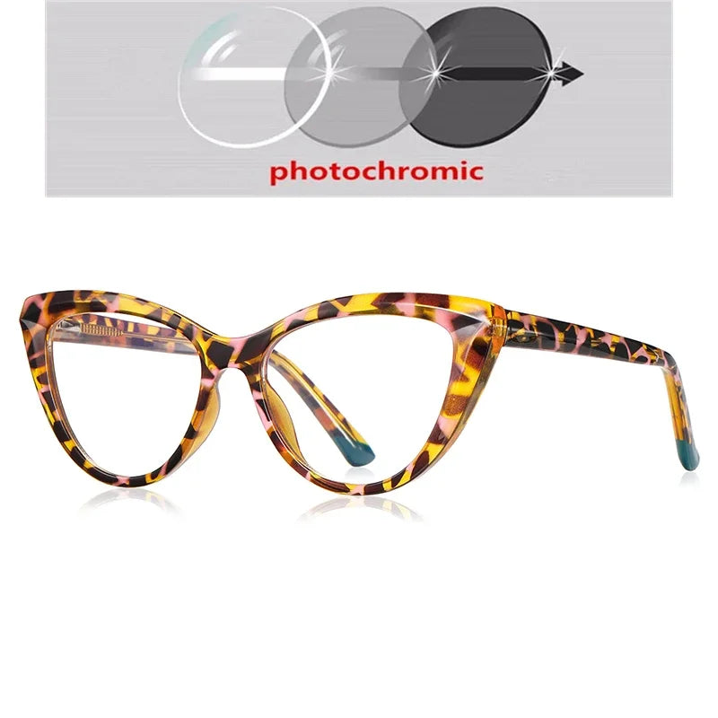 Blue Light Blocking Nearsighted Glasses – Cat Eye Spring Leg Prescription Spectacles for Women (-0.5 to -6.0)