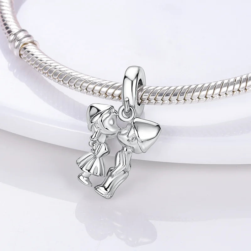 925 Sterling Silver Sweetheart Sister Charm | Fit Original Pandora & 3mm Bracelets DIY Jewelry Gift for Women