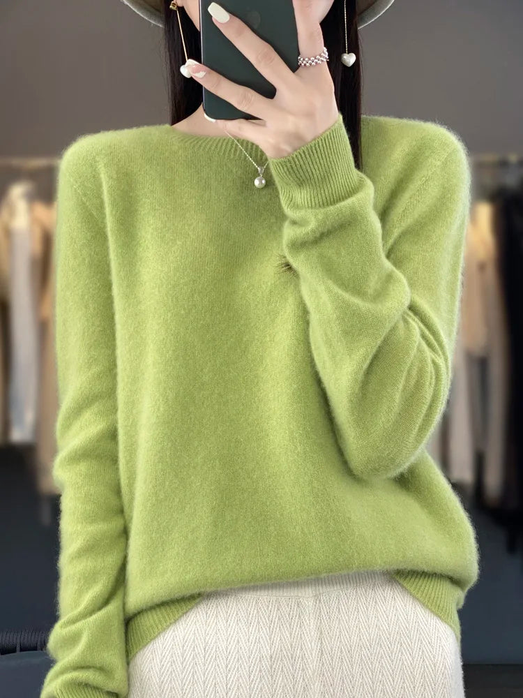 Women’s 100% Merino Wool O-Neck Cashmere Sweater – Autumn & Winter Casual Knitted Pullover 🍂🧶