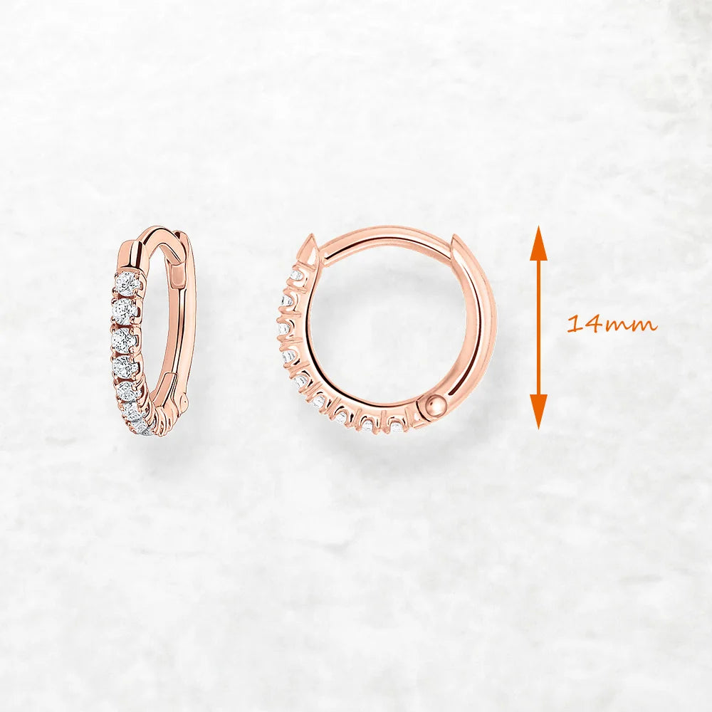 French Setting Rose Gold Hoop Earrings – Solid 925 Sterling Silver Hinged Earrings for Women Romantic Fine Jewelry Gift