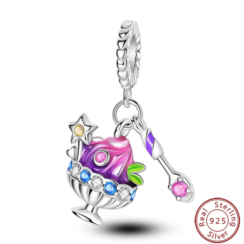925 Sterling Silver Dessert Afternoon Tea Charm – Coffee, Cake, Pizza & Fries Beads Fit Original Pandora Bracelet DIY Jewelry