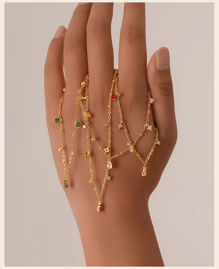 Zirconia Charms Necklace for Women – CZ Dangle Choker Bezel Station Gold Plated Jewelry