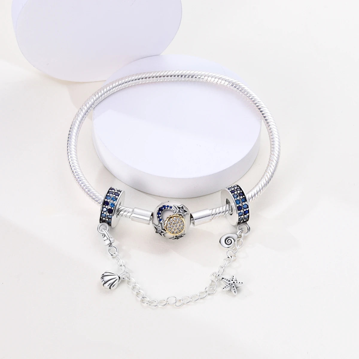 Silver Plated Colorful Glowing Moon & Stars Rainbow Dangle Charms | Fit Original Bracelet & Necklace | Women’s Jewelry Beads