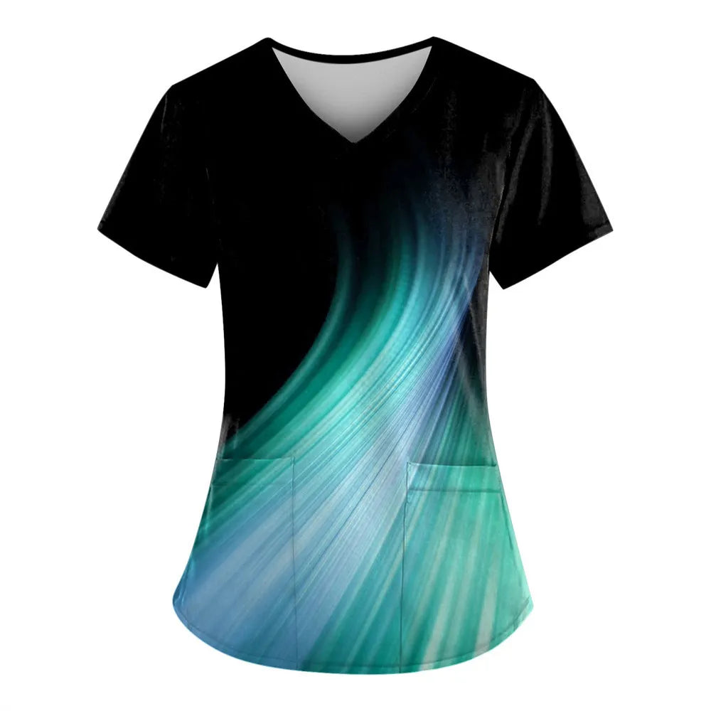 Women’s Nursing Scrubs ✨ Starlight 3D Print V-Neck Medical Uniform 💙