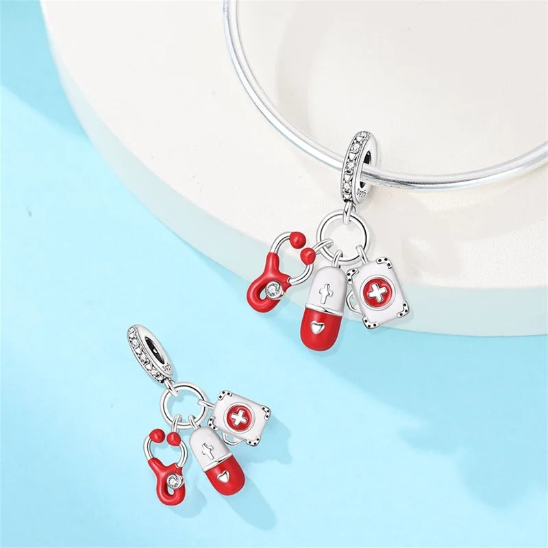 Original 925 Sterling Silver Luminous Lantern & Magic Cat Charm Bead | Glowing Angel Jungle Pendant for Bracelet Jewelry