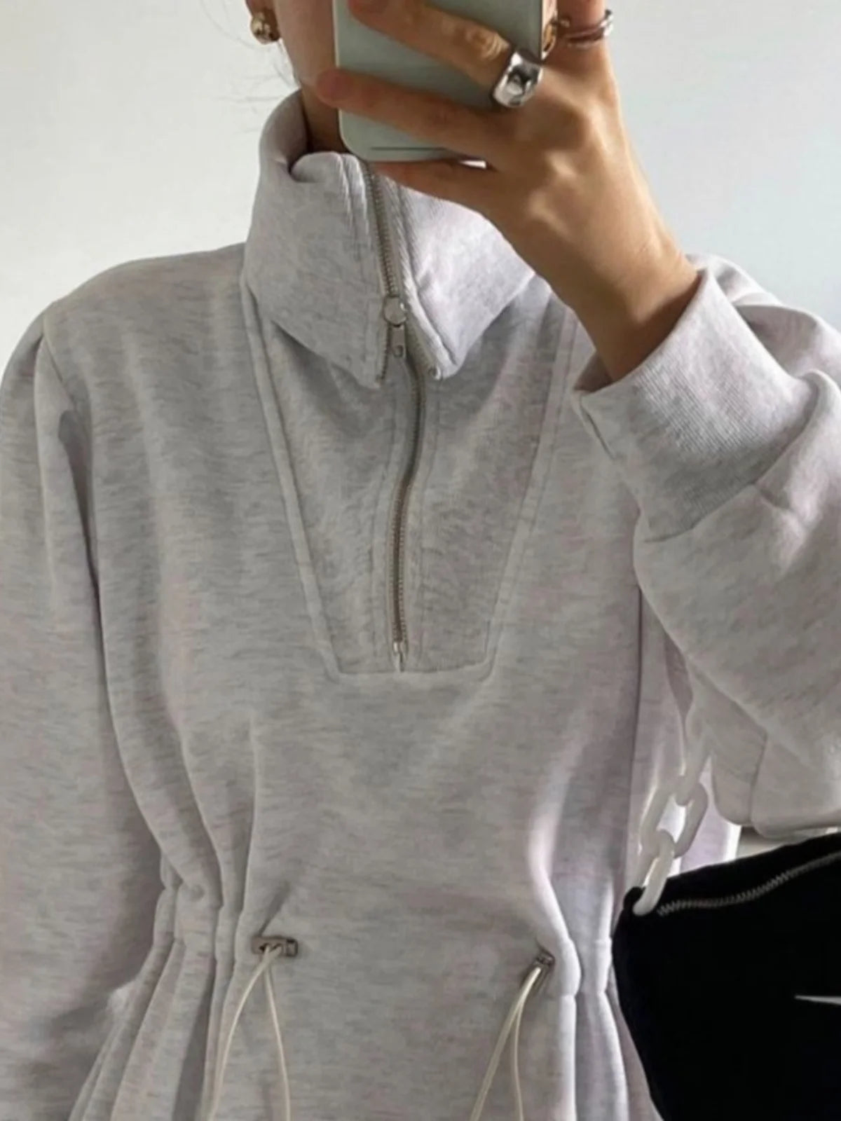 Chic Autumn Long Sve Dstring Waist Slim A-Line Dr Hoodie Women's Faionable Youthful f Open Collar Dr