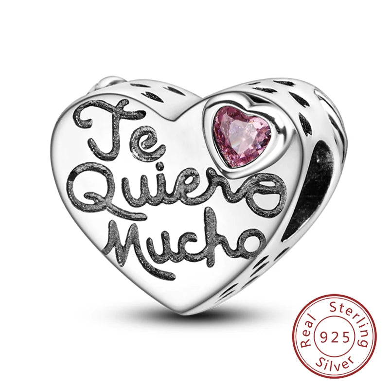 New 925 Sterling Silver Family Sister Love Heart Charm Bead | Original Bracelet DIY Jewelry Gift for Women