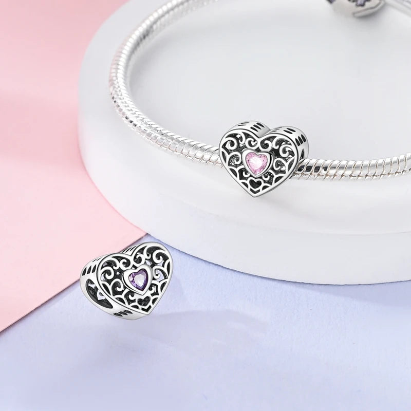 New 925 Sterling Silver Family Sister Love Heart Charm Bead | Original Bracelet DIY Jewelry Gift for Women