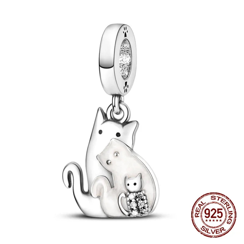 925 Sterling Silver Number & Puppy Family Beads Pendant | Fit 4mm Hole Bracelets