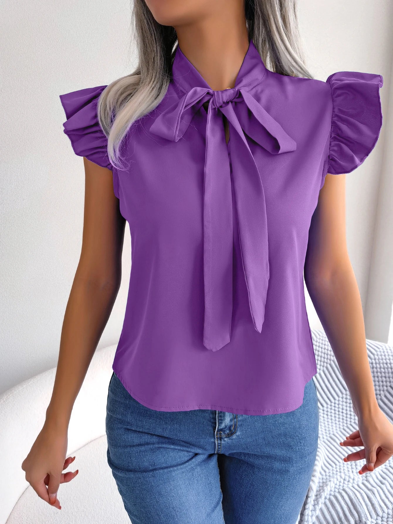 Women’s Summer Bow Ruffle Short Sleeve Chiffon Blouse – Casual Chic Top 👚☀️