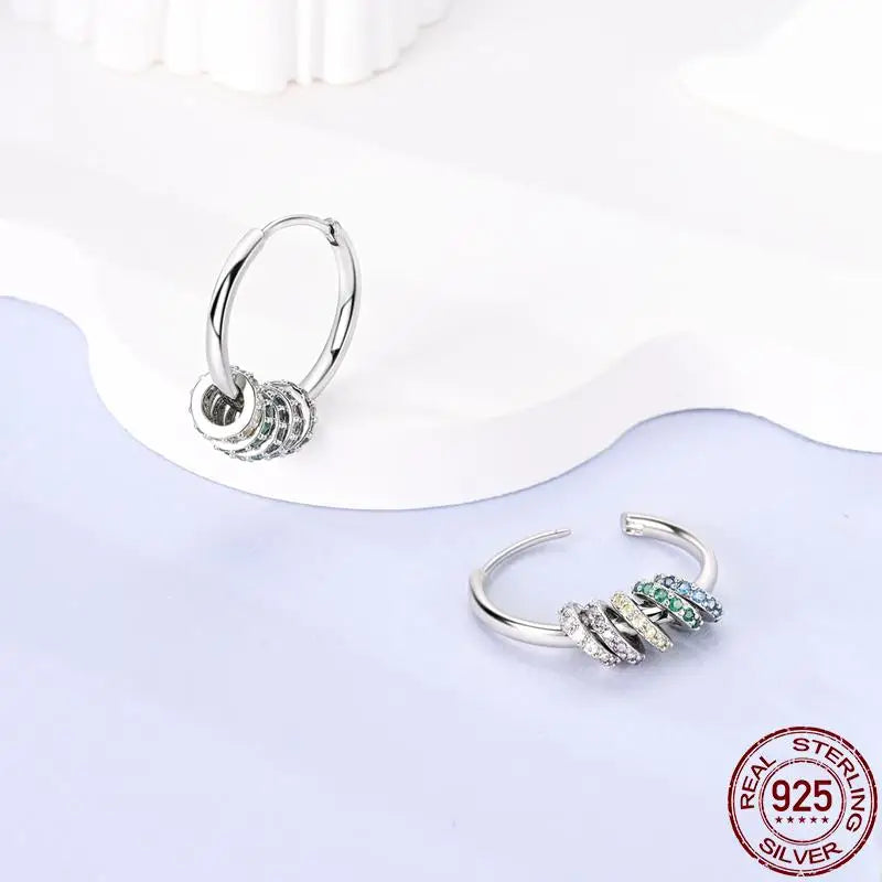 925 Sterling Silver Creative Hoop Earrings | Dangler Charms with Pave CZ for Women