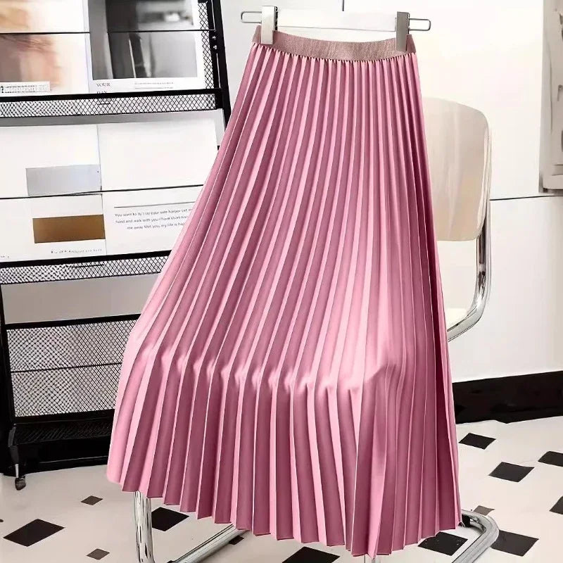 Ladies Fashion Casual Long Pleated Skirt – Elegant Vintage Temperament Party Faldas