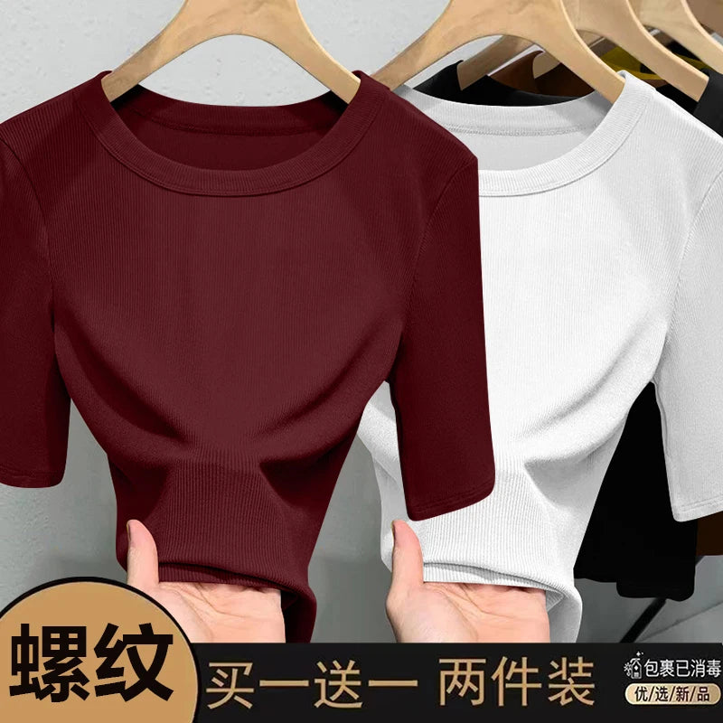 Slim Fit Ice Silk T-Shirt for Women | Summer Breathable Short Sleeve Top | Casual Round Neck Base Shirt