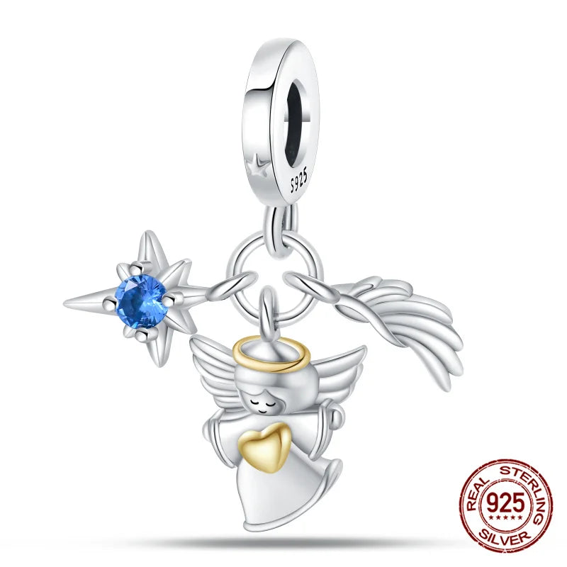 Hot Bible Cross Pink Zircon Charm – 925 Sterling Silver DIY Bracelet for Women