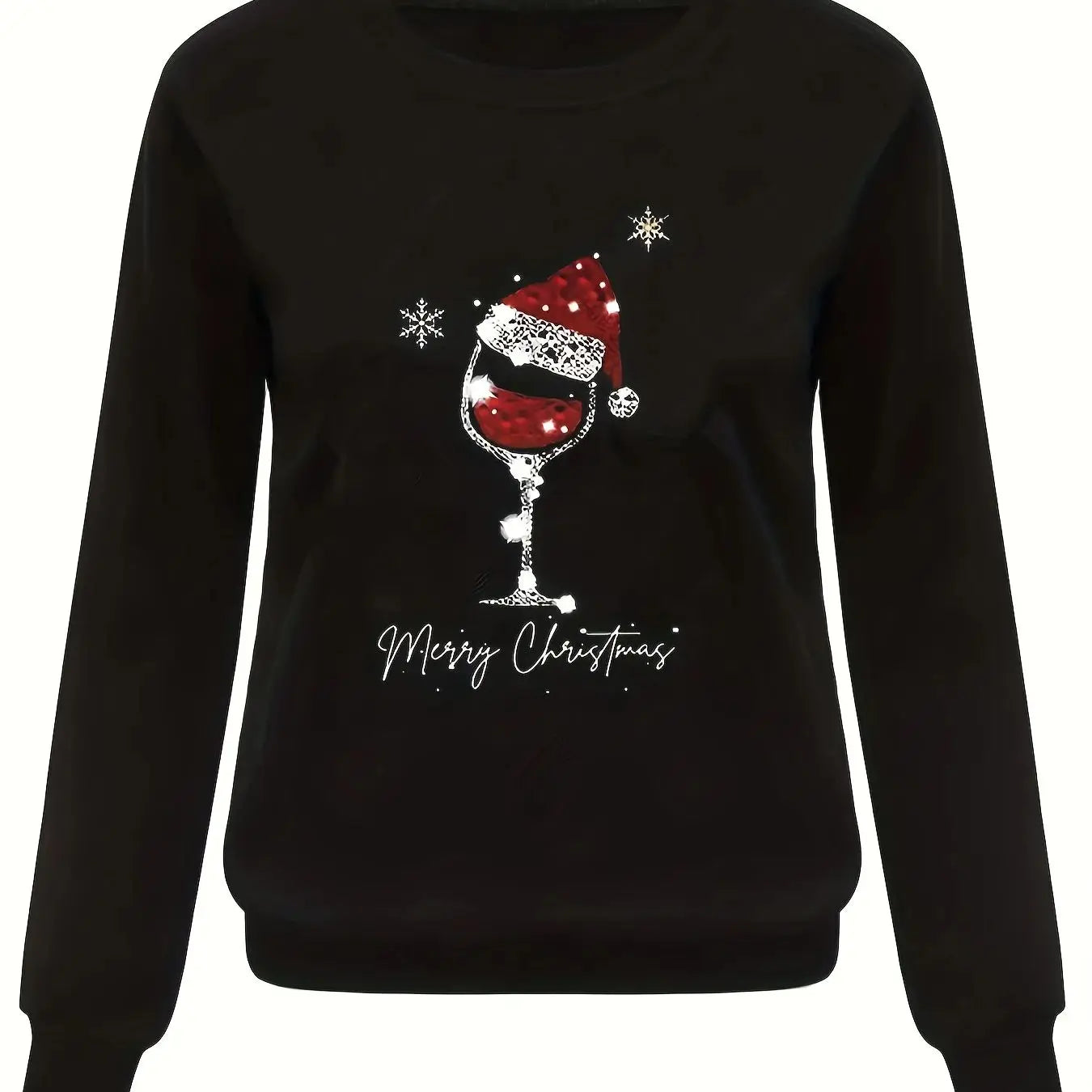 Women’s Christmas Printed Loose Sweater | Black Long Sleeve Autumn & Winter Top