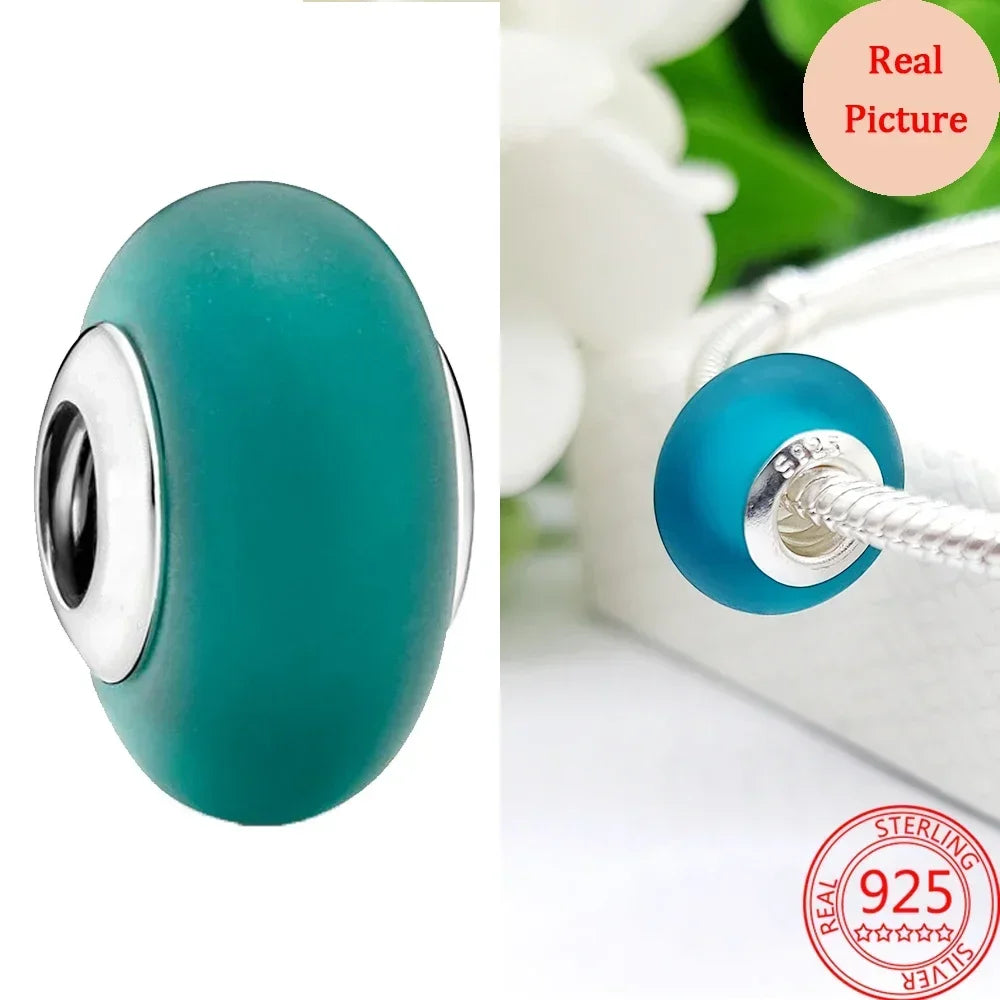 925 Sterling Silver Murano Glass Galaxy & Clover Heart Beads | Fit Pandora Bracelet DIY Jewelry Gift for Mum