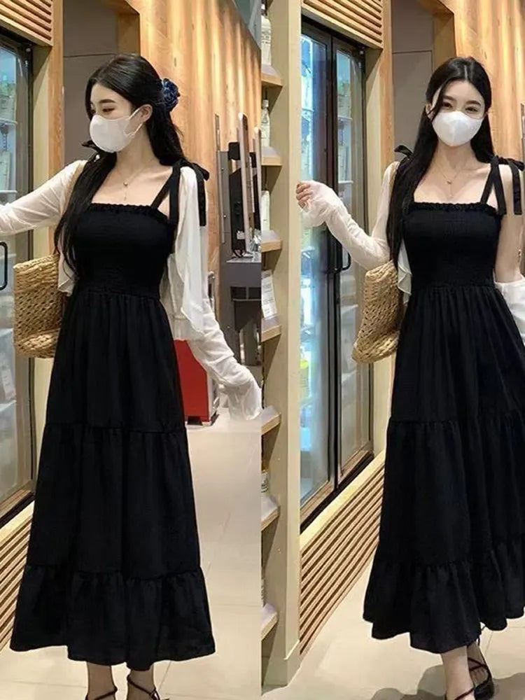 Plus Size Women's Summer Dress Set 🌞 Strap Dress & Skirt Set 👗 Sun Protection Hepburn Style Soft Polyester 🖤