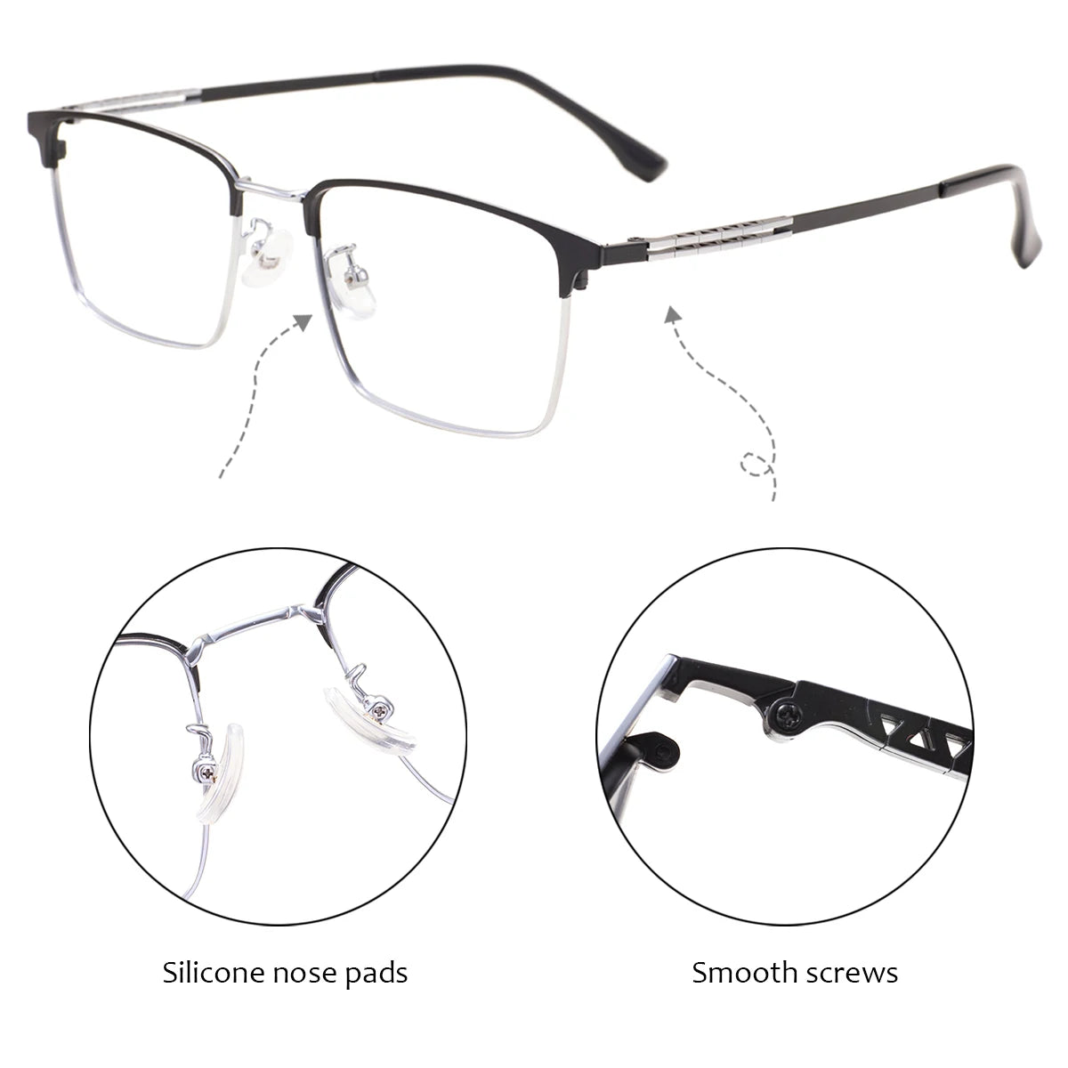 Rectangular Metal Browline Glasses Frame – Comfortable Large Full Rim Business Eyewear for Men