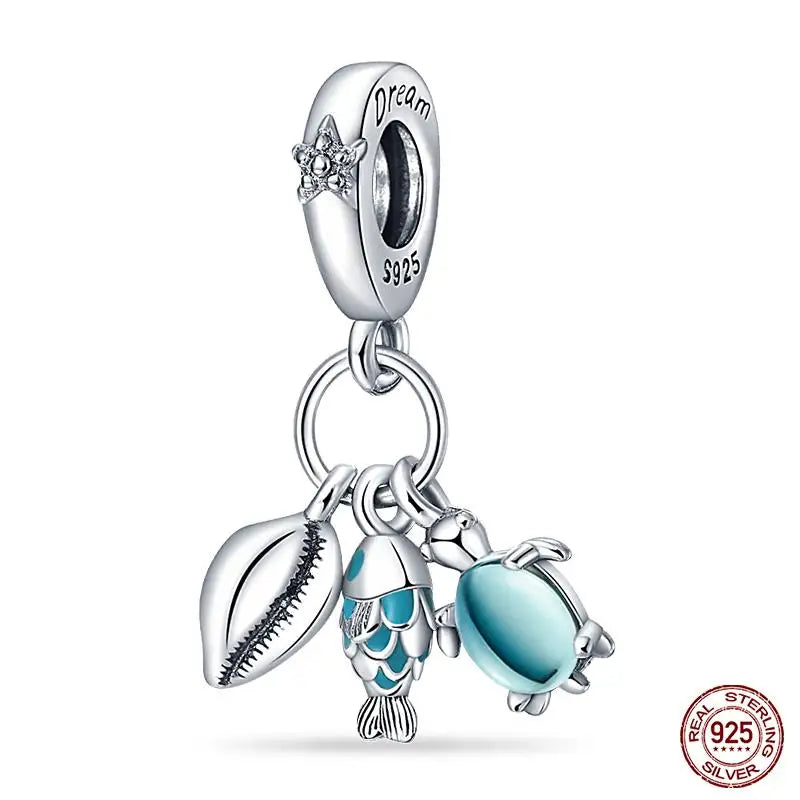 Blue Ocean Series 925 Sterling Silver Turtle Crab Mermaid Charms for 3mm Bracelet