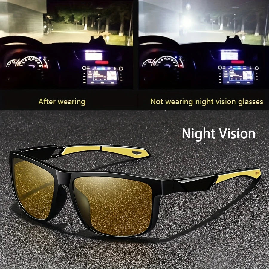 Square Yellow Night Vision Anti-Glare Goggles – Men & Women Driving, Fishing, Beach Sunglasses | UV Protection Polycarbonate Glasses