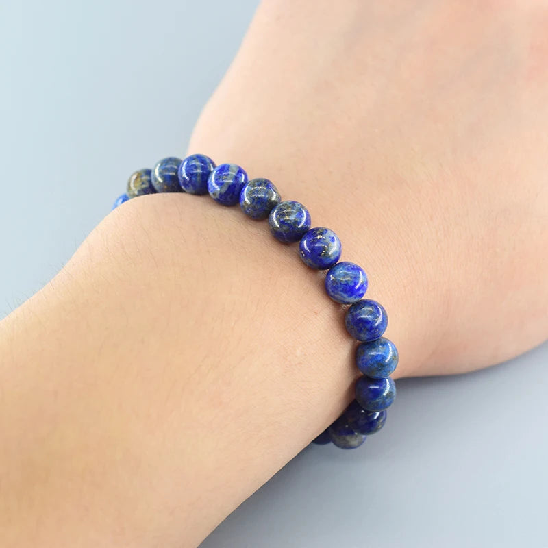 Real 5A Natural Lapis Lazuli Stone Beads Bracelet | Elastic Energy Healing Jewelry for Men & Women