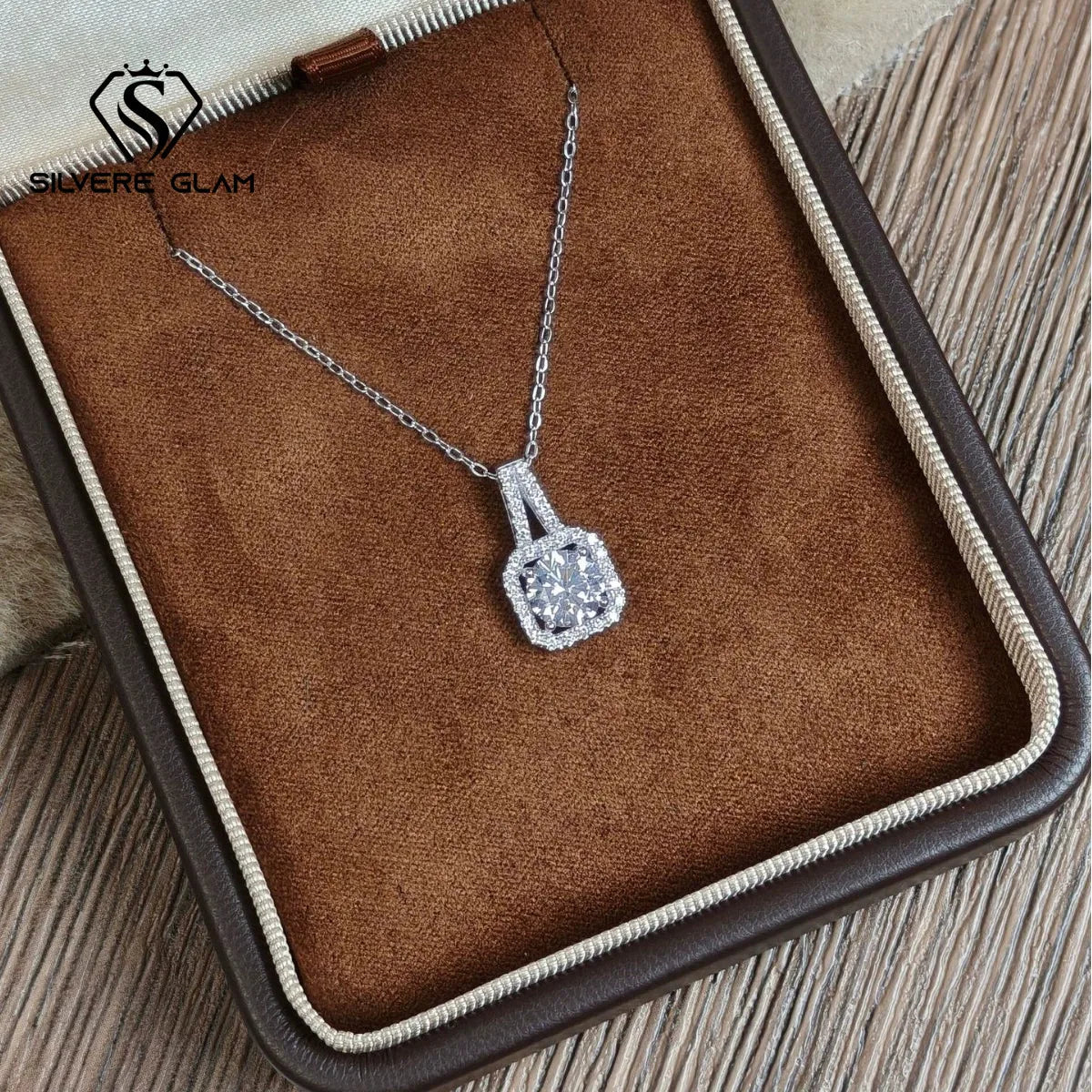 Classic Square 925 Sterling Silver Women’s Necklace – 1 Carat D Color Moissanite Luxury Jewelry for Date & Party
