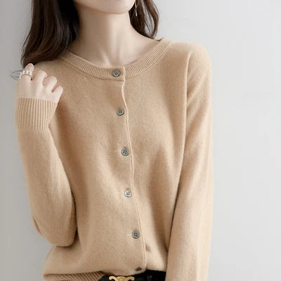 Off-Season Knitted Open Cardigan – Women’s Loose Round Neck Outerwear | Large Size Sweater for Spring & Autumn