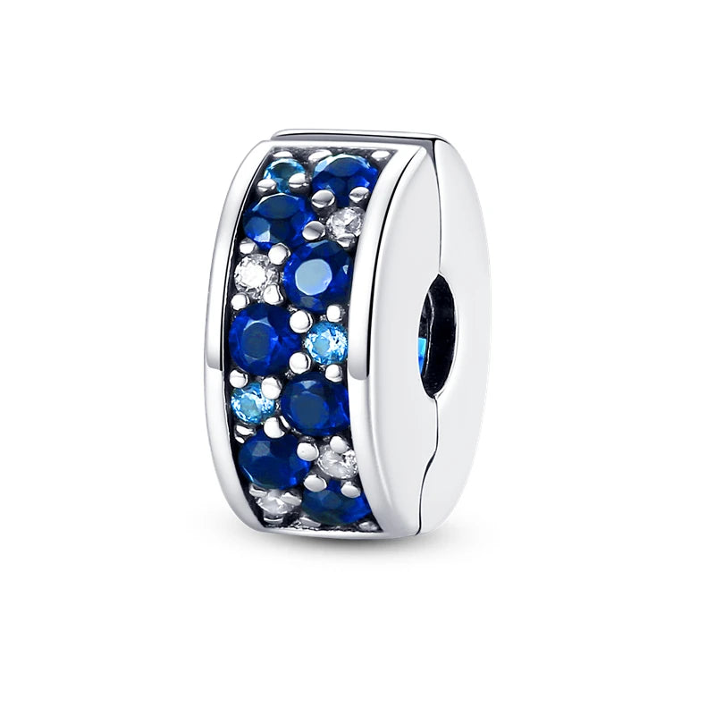 925 Sterling Silver CZ Pave Daisy Clip Charm & Safety Chain – Fits Original Pandora Bracelet, Women’s Silver Stopper Beads Jewelry