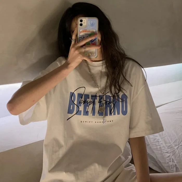 Oversized American Street Style T-Shirt for Women | Retro Loose Cotton Casual Top