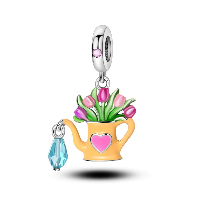2025 925 Silver Daisy Tulip Pansy Flower Charms Bead | Fit 3mm Original Bracelets DIY Jewelry Gift
