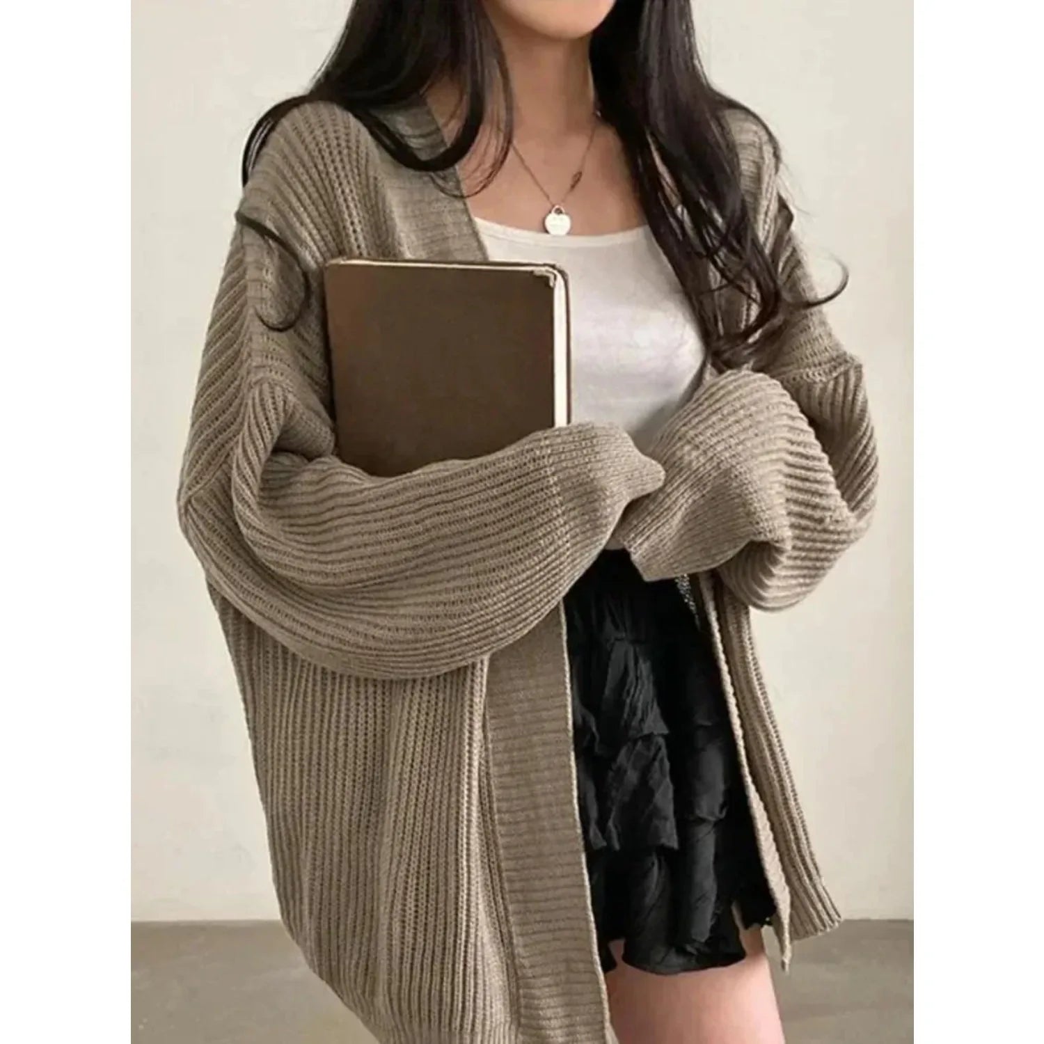 Vintage Oversize Cardigan Sweater – Women’s Casual Loose Long Sleeve Korean Fashion Top