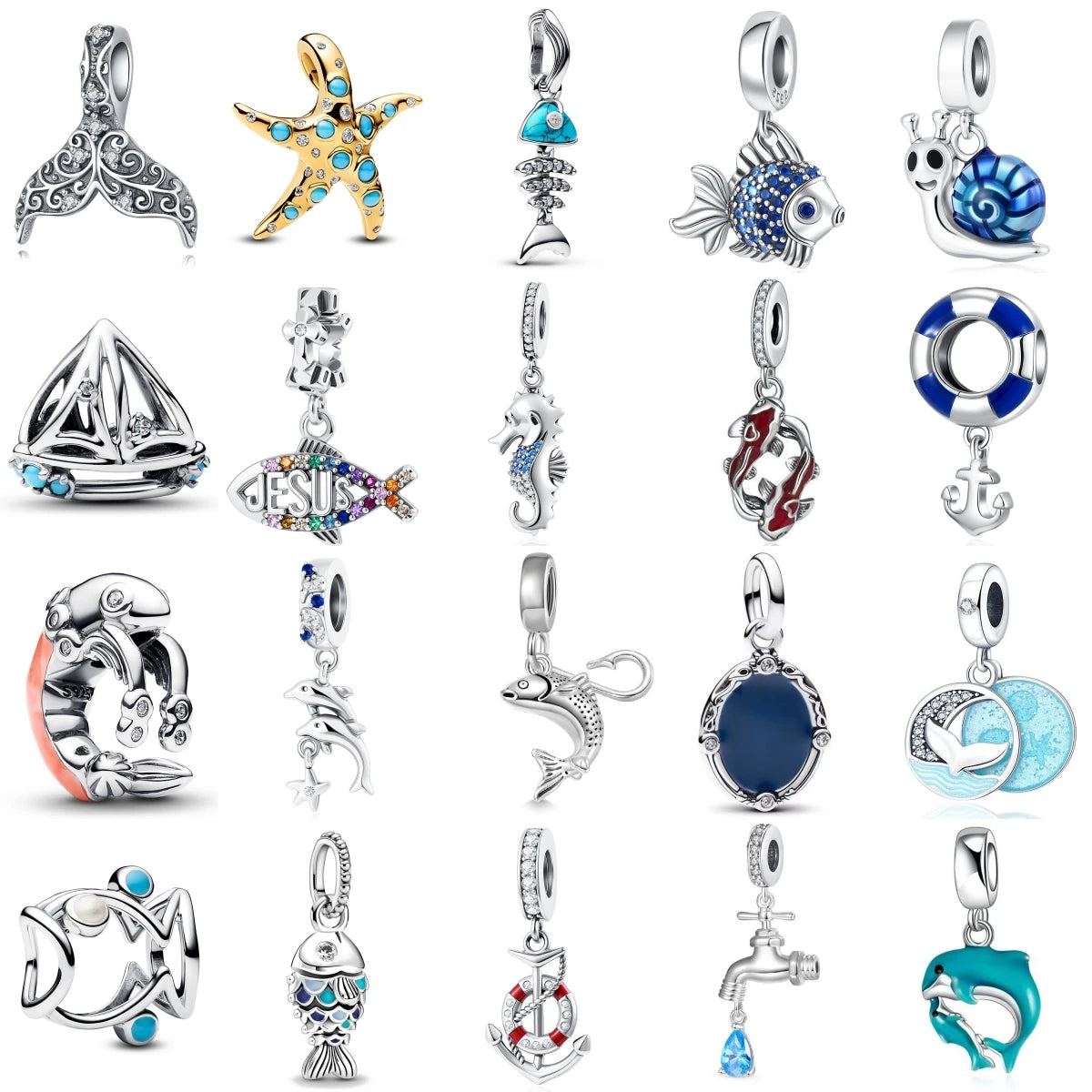 2025 Ocean Blue Series 925 Sterling Silver Sailing Boat Dolphin Seahorse Charms | Ocean-Themed Bracelet Beads for Women Jewelry