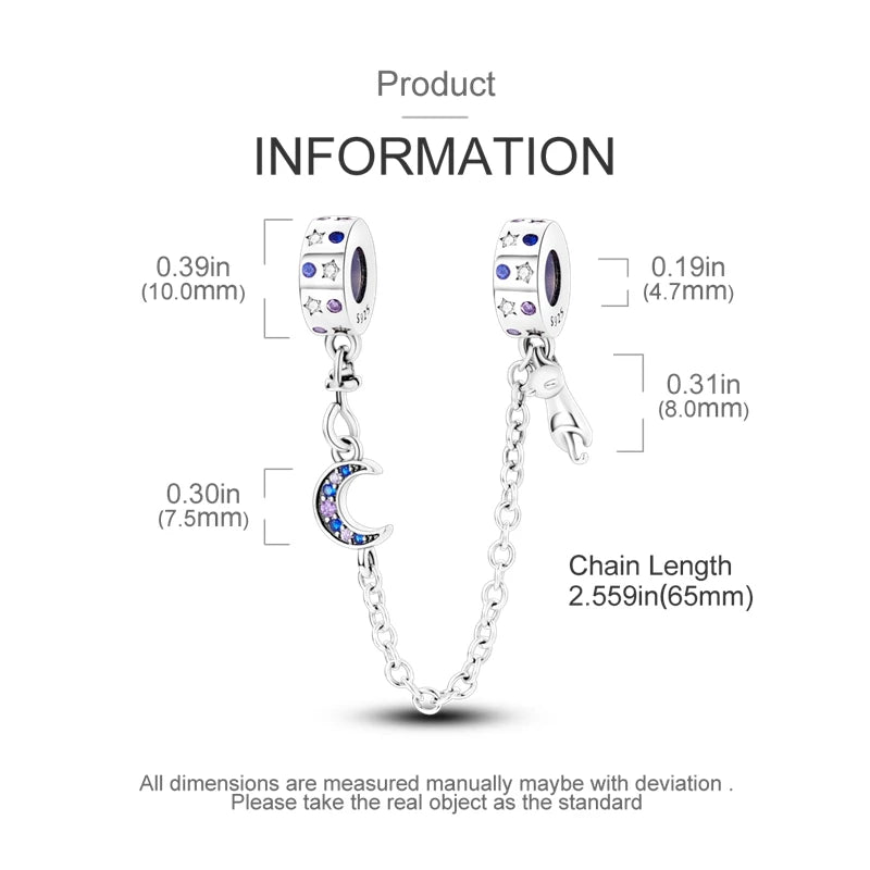 Star Moon & Evil Eye Chain Charm 🌙💙 925 Silver Bracelet Bead Women