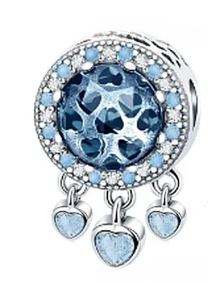 925 Sterling Silver Blue Moon Plane Space Series Glass Beads Clip Charm for Bracelet
