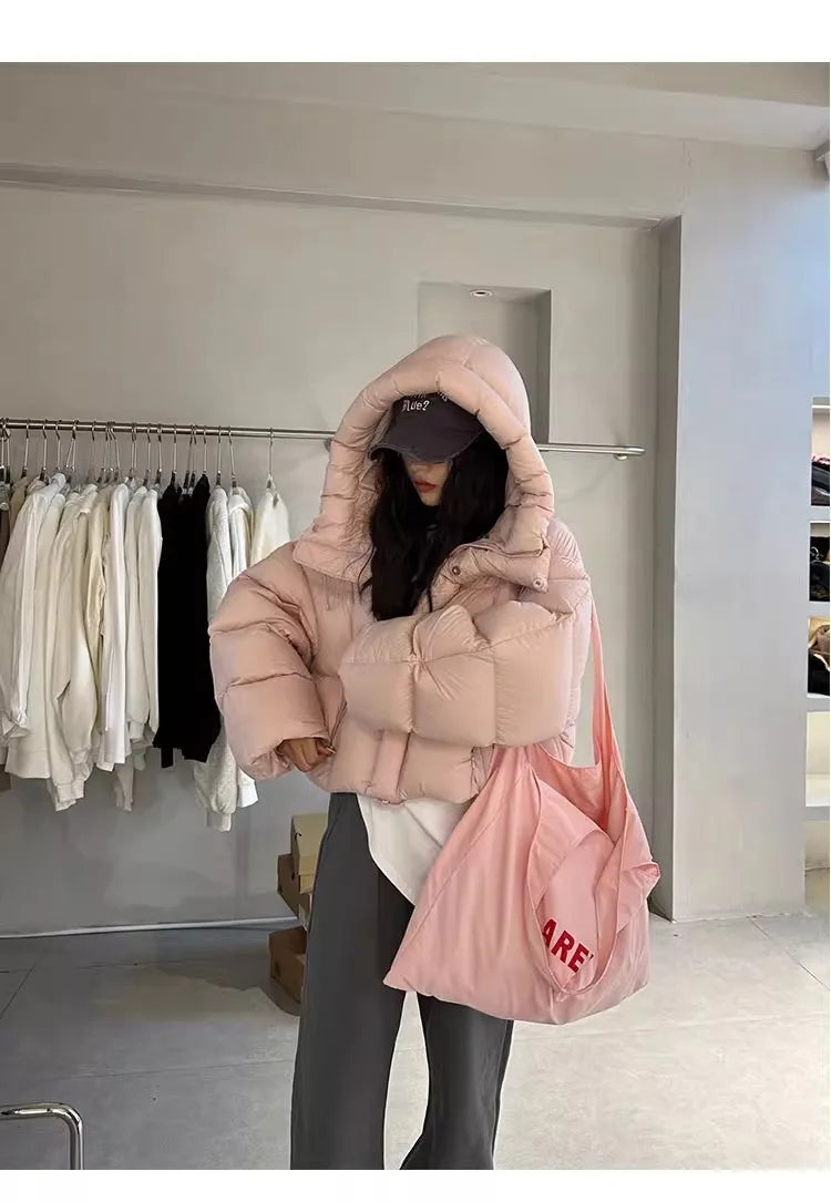 Trendy American Style Women’s Cotton Jacket Coat with Hood – Winter Small Size Bread Style Outerwear