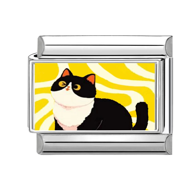2025 Original Y2K Colorful Cute Cartoon Cats Dogs Italian Charm Links Fit 9mm Stainless Steel Bracelet Men Women DIY Making Gift