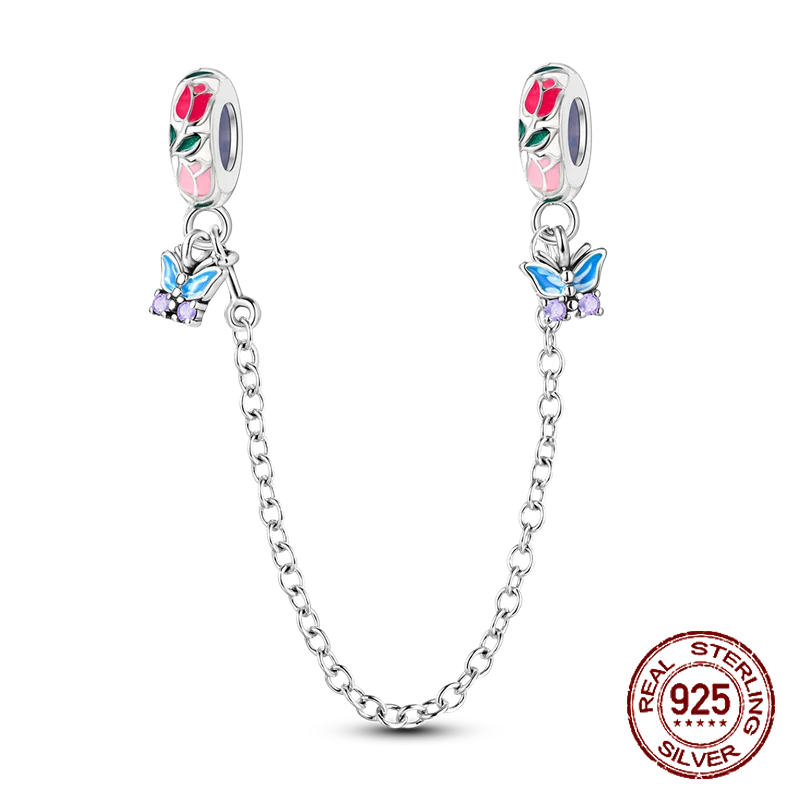 925 Sterling Silver Blue Series Charm | Dragonfly, Butterfly, Bird & Pansy Flower Pendant for 4MM Bracelet