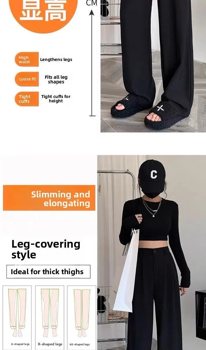 Women’s Slim Fit Straight Leg Suit Pants | Summer Thin Black Casual Trousers for Pear Shaped Body & Wide Hips