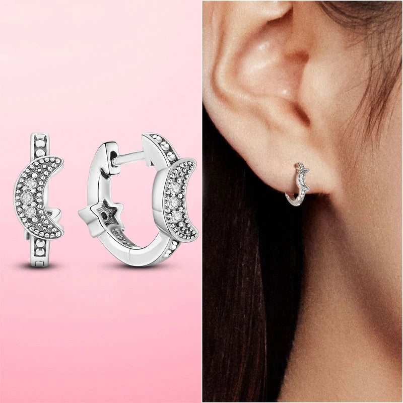 925 Sterling Silver Double Band Pave Hoop Earrings – Women’s Fashion Silver Jewelry