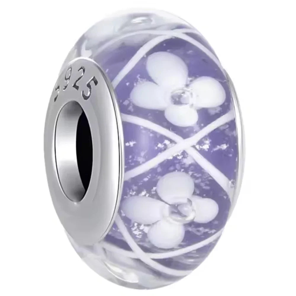 Original Murano Glass 925 Sterling Silver Butterfly Flower Leaf Rainbow Charm Bead | Cosmic DIY Bracelet Jewelry Gift for Women