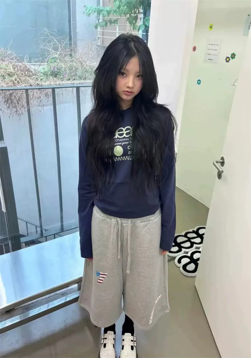 Women’s Slim Fit Round Neck Long Sleeve T-Shirt | Handmade Color Block Letter Print Base Layer Top