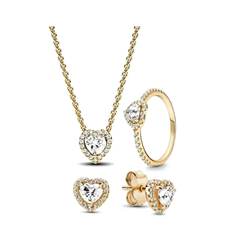 925 Sterling Silver Women’s Jewelry Set | Pink Heart Earrings, Ring & Necklace | Sparkling Luxury Holiday Gift