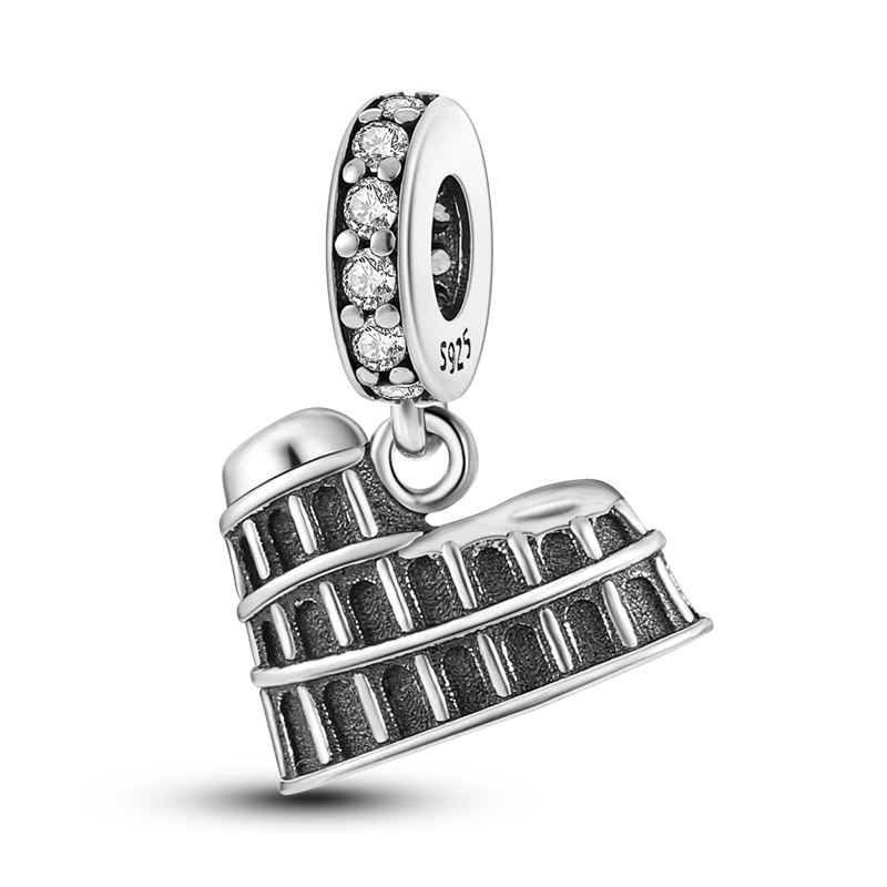 925 Sterling Silver Travel Around the World Charm Bead | Eiffel Tower & Triumphal Arch Dangle for Original Bracelet DIY Jewelry