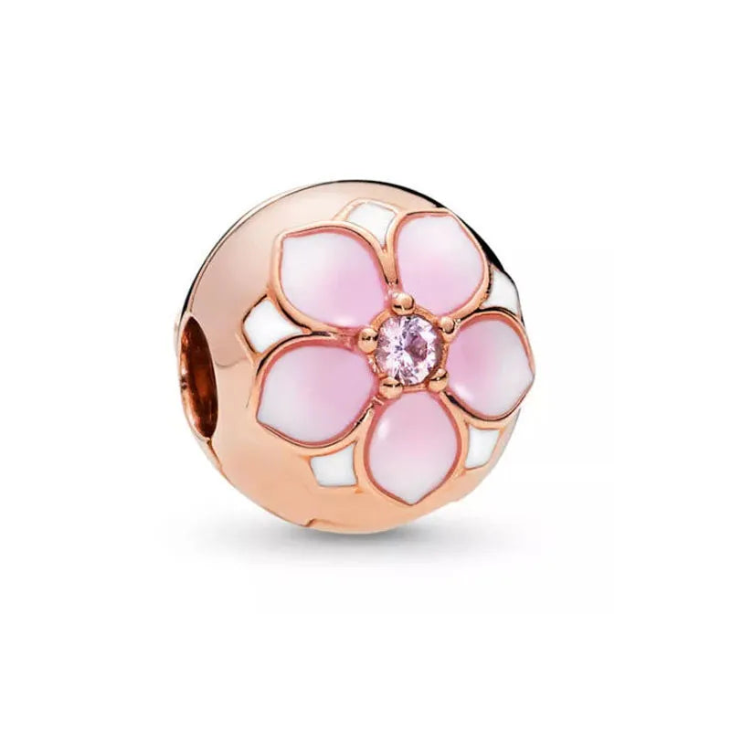 925 Sterling Silver Rose Gold Rabbit & Eiffel Tower Charm | Fit Original European Bracelet DIY Jewelry